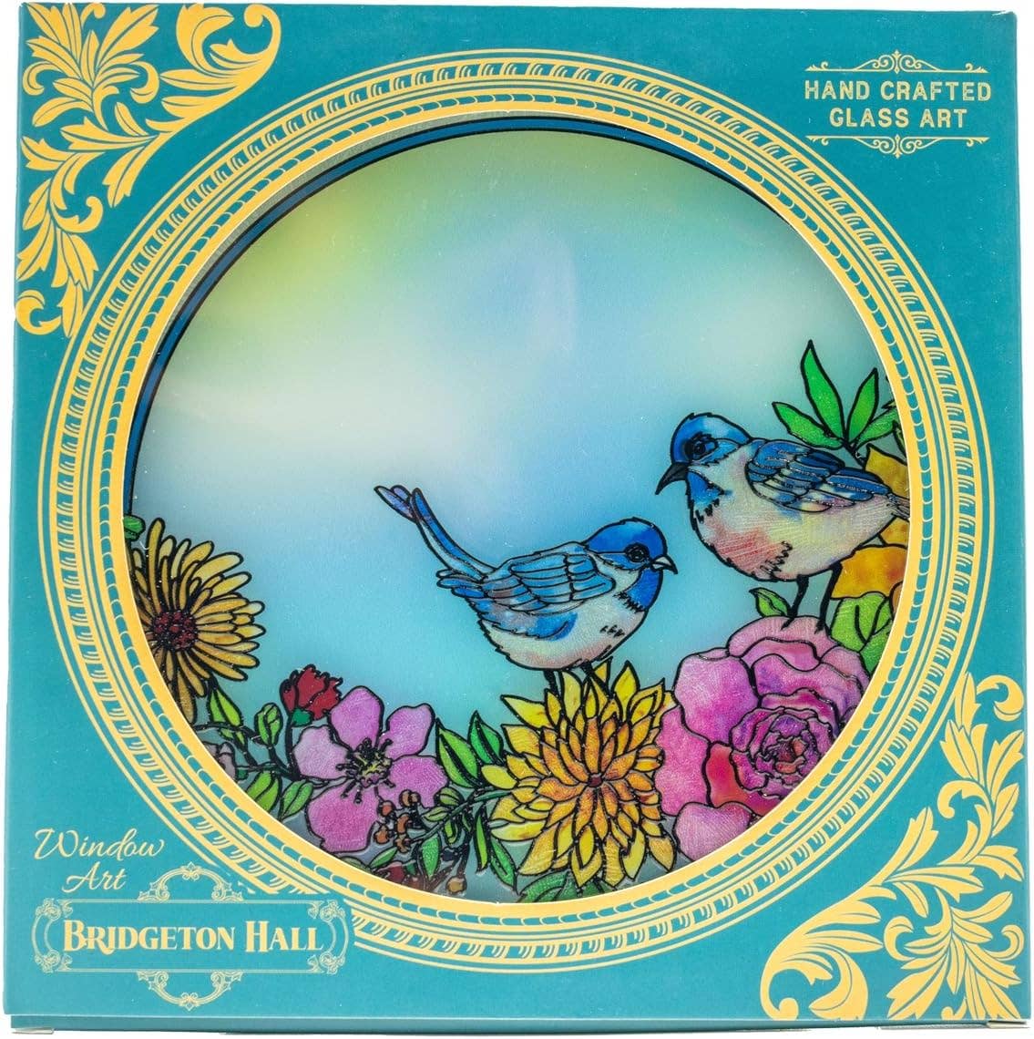 Blue Bird Rose - Glass Circle Suncatcher