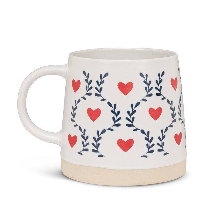 Wide Base Mug with Scandi Hearts & Leaves