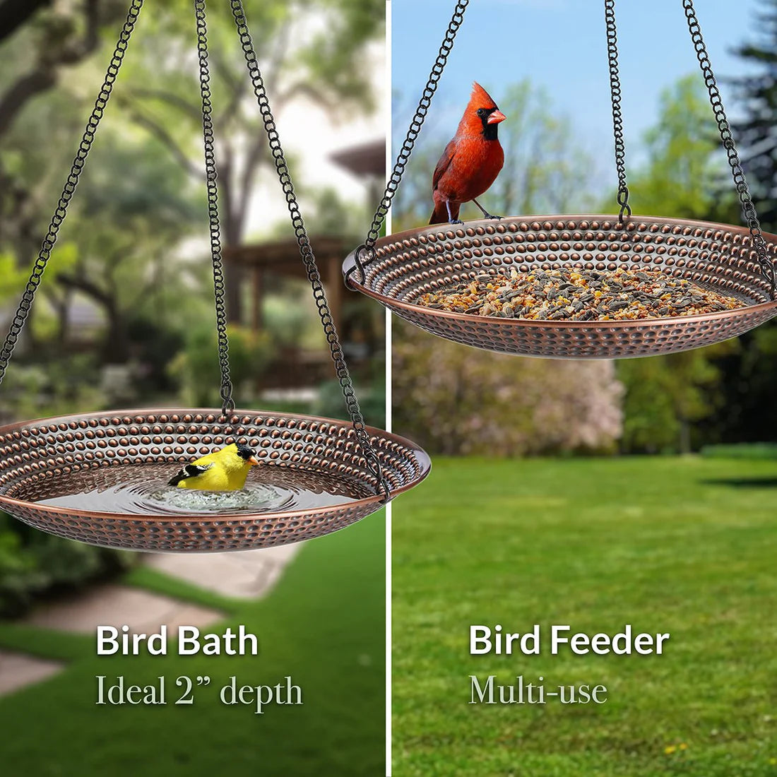 Beaded Edge Copper Hanging Bird Bath -13"