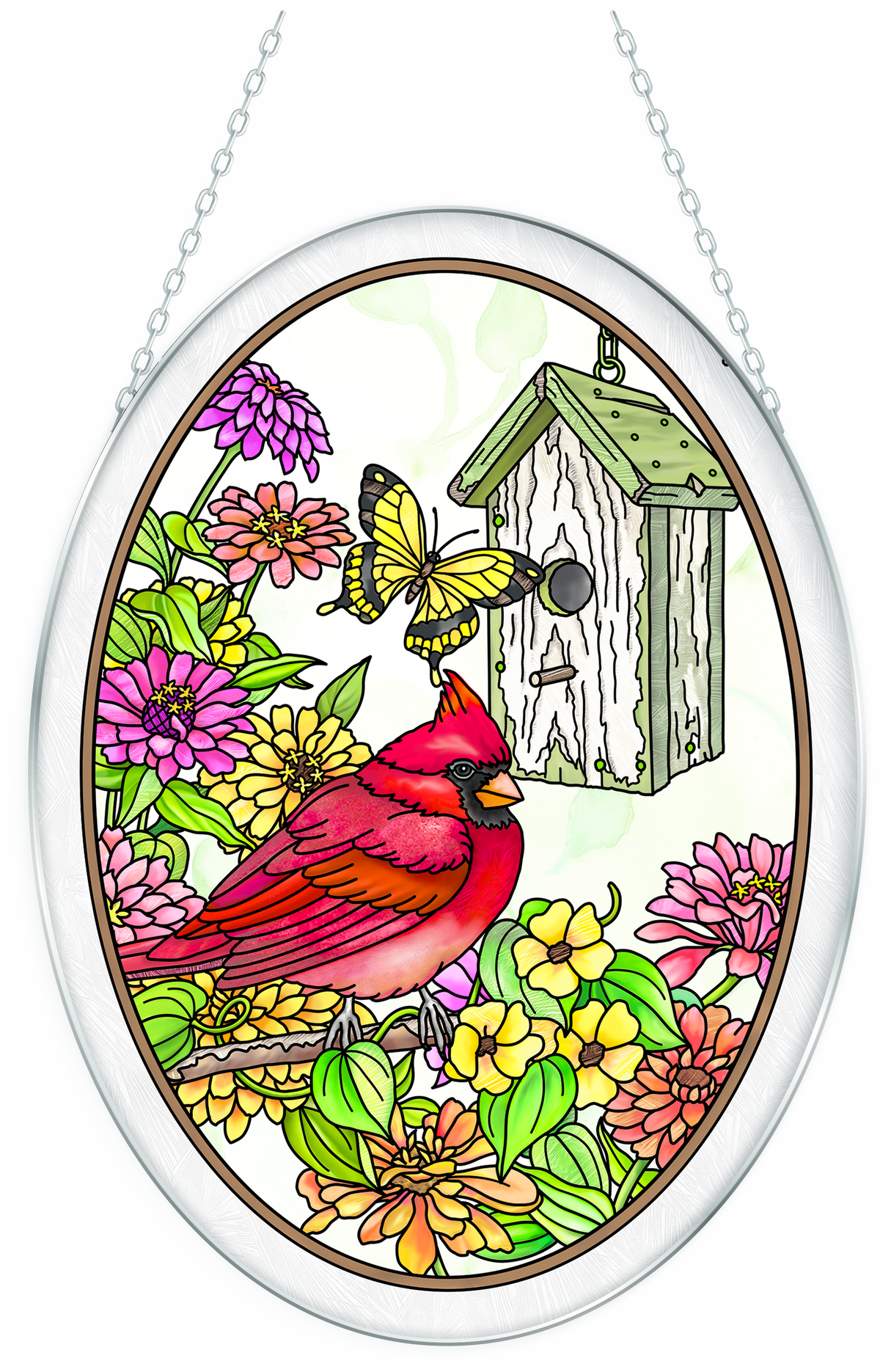Birdsong Cardinal - Large Glass Oval Suncatcher