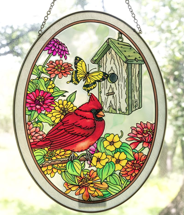 Birdsong Cardinal - Large Glass Oval Suncatcher