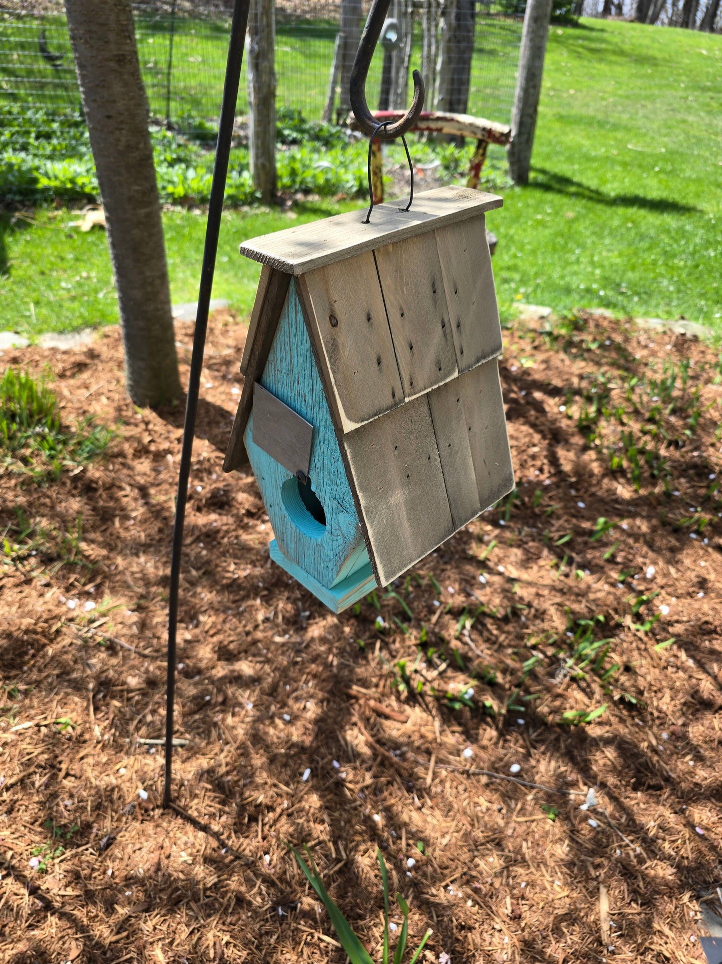 Hand-Painted Aqua Daisy A-frame Birdhouse
