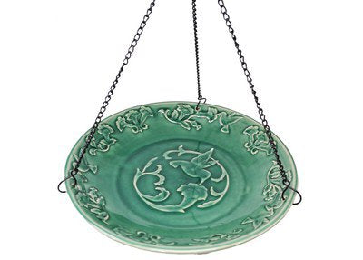 Ceramic Hanging Birdbath -Green