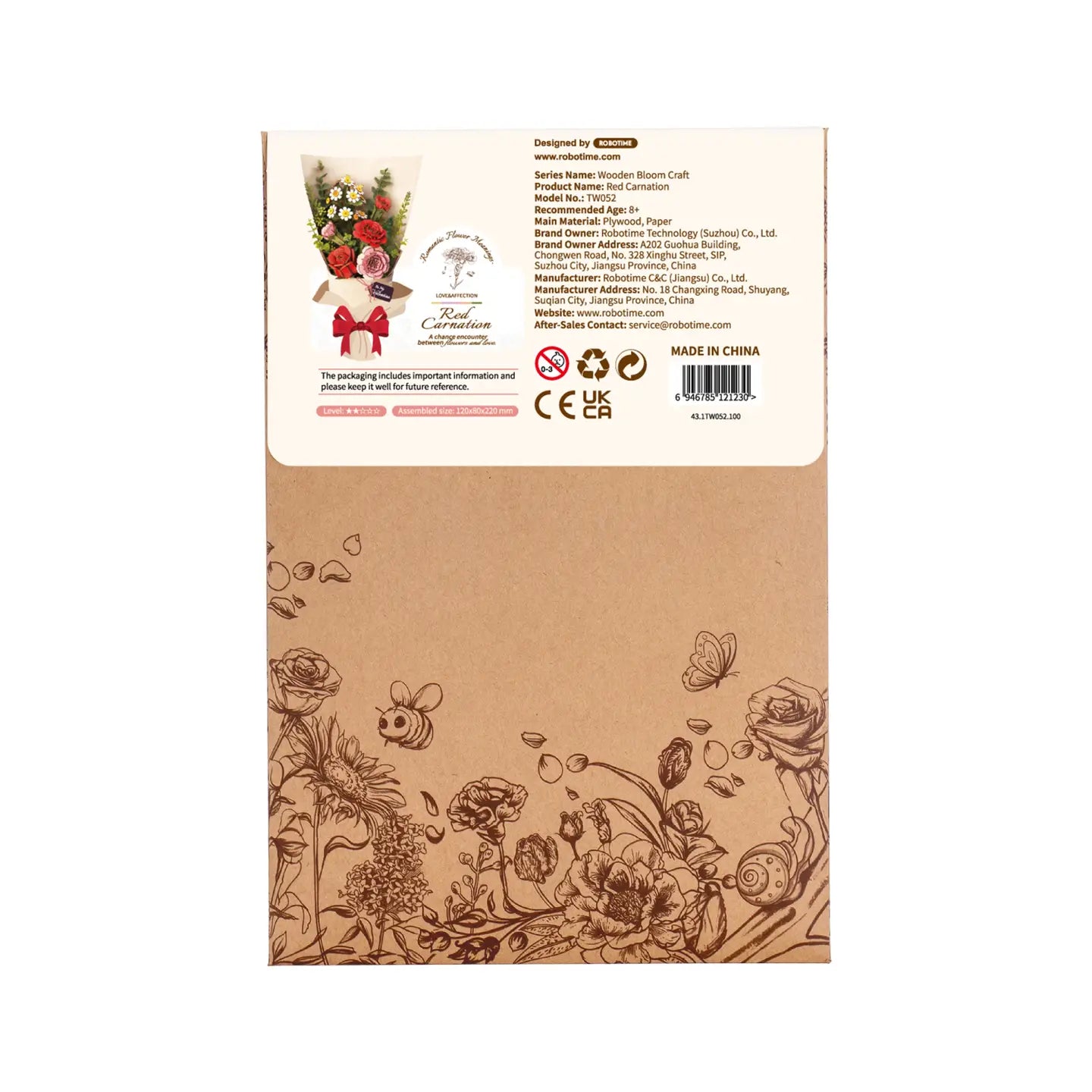 Red Carnation Wooden Bloom Craft