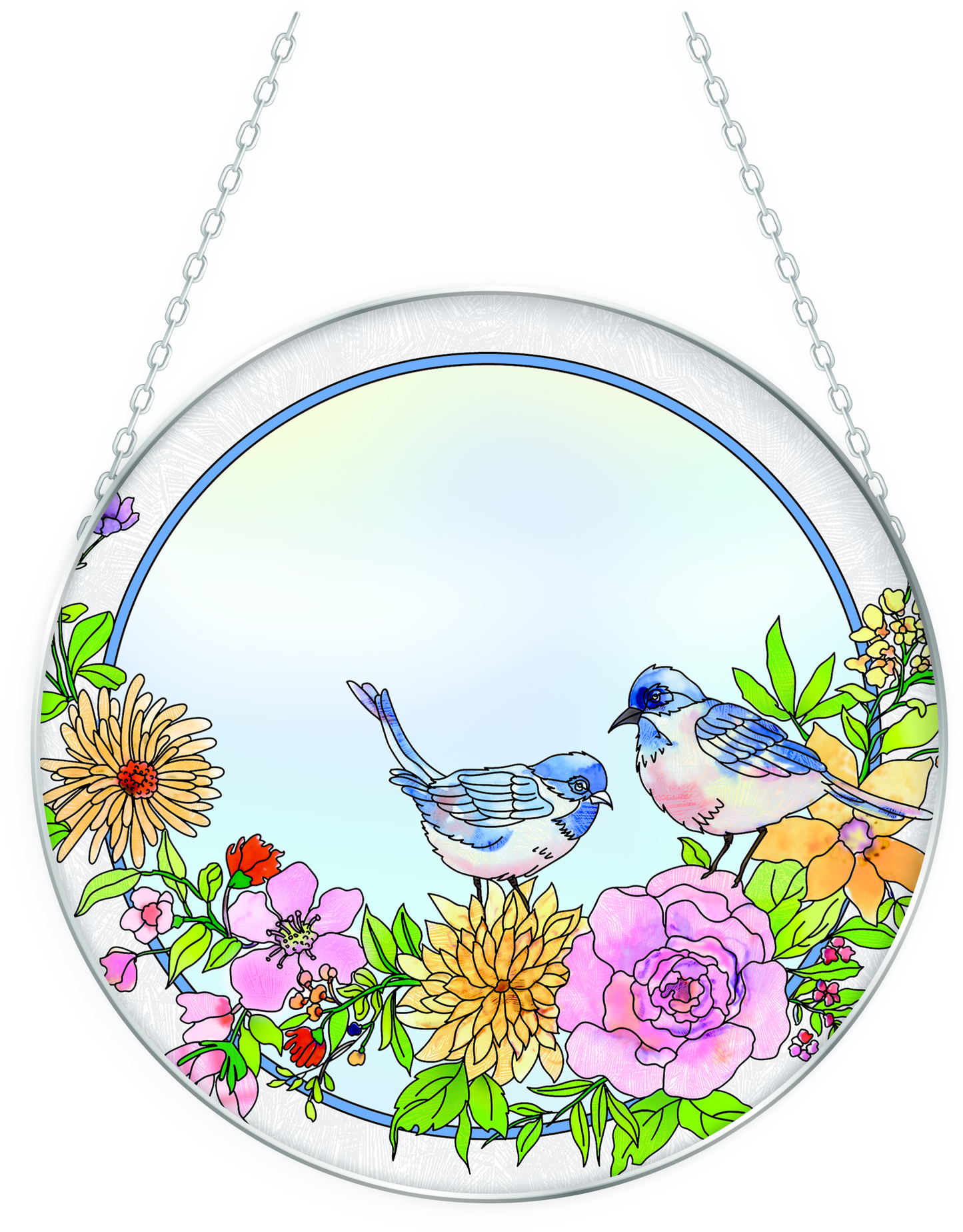 Blue Bird Rose - Glass Circle Suncatcher