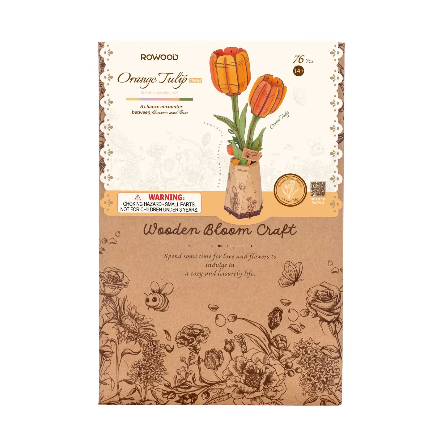 Orange Tulip Wooden Bloom Craft